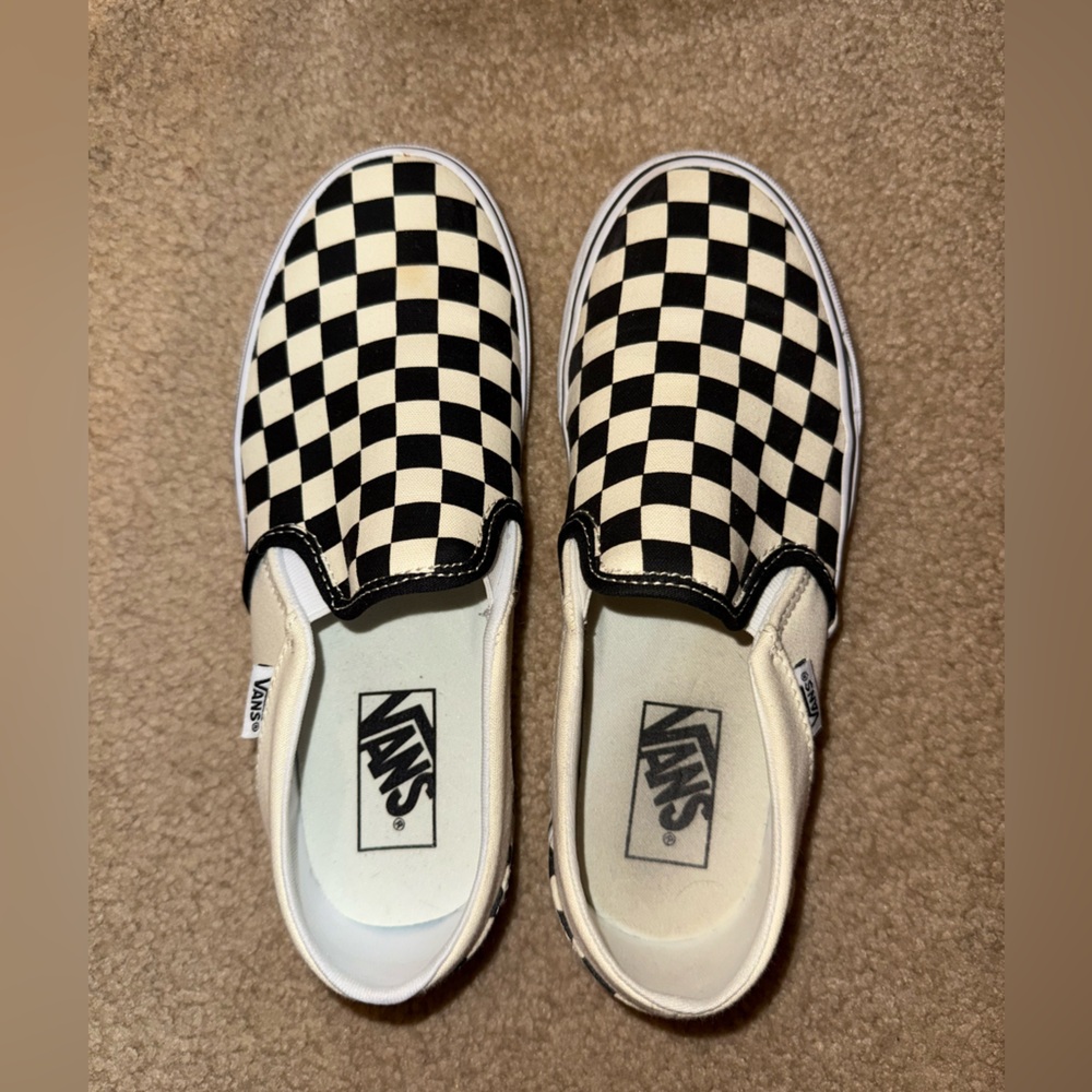 Vans Classic Checkered Slip-Ons - Black and White